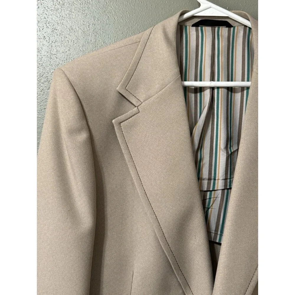 Johnny Carson Blazer Mens Measured Tan Sports Coat Jacket 2 Buttons Designer VTG